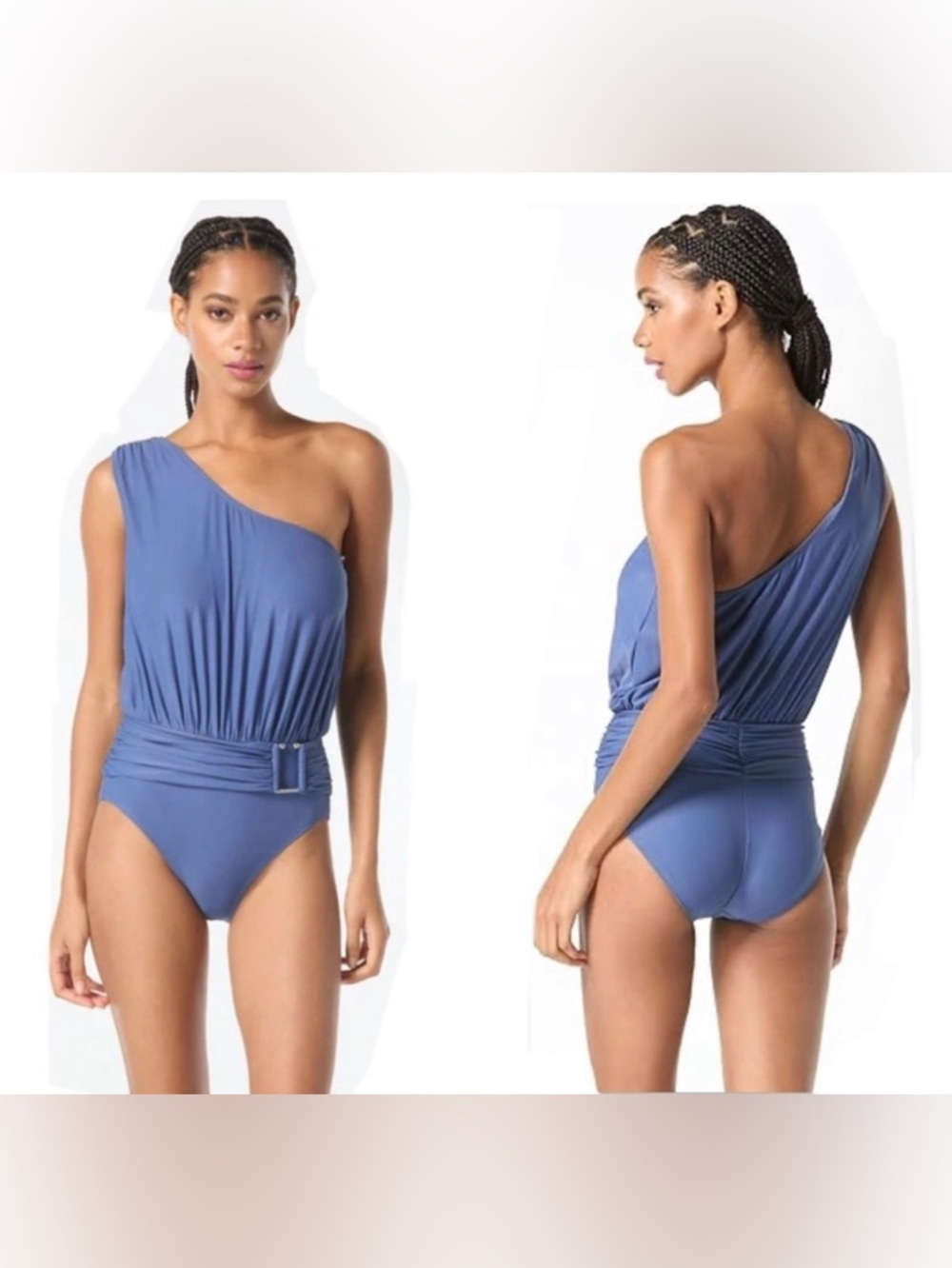 MICHAEL Michael Kors Logo U-Bar One Shoulder One Piece Swimsuit